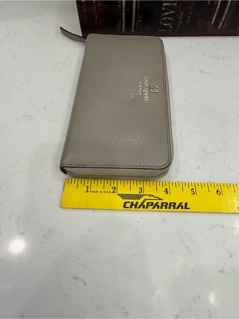 kate spade taupe pebble leather logo wallet